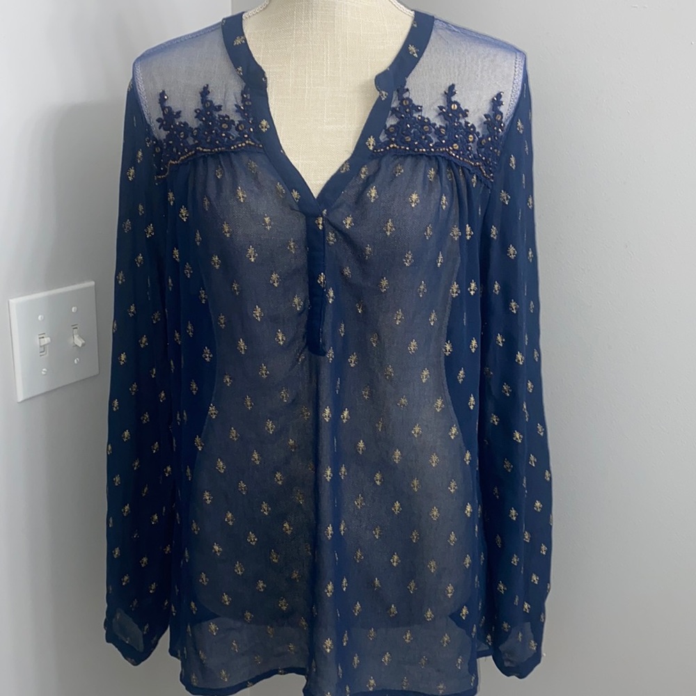 Bila Sheer Blouse with Gold Print